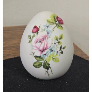 Porcelain Egg Floral Pink Rose Design Vintage Decor Accent